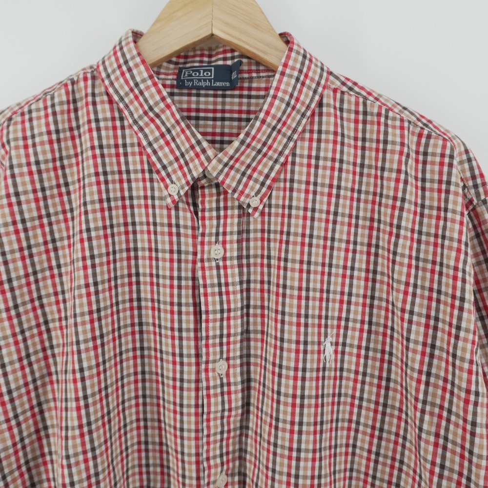 Polo Ralph Lauren Button Down Shirt Mens 4XL Red Plaid Long Sleeve Pony Logo